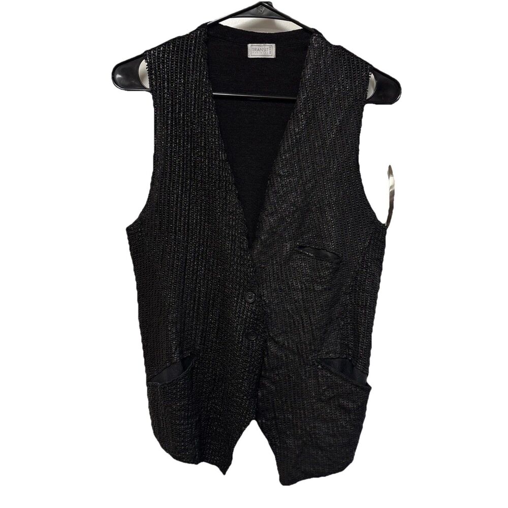Transit Par Such 7421 Lightweight Vest Size 3 EU M Leather Linen Textured Pocket
